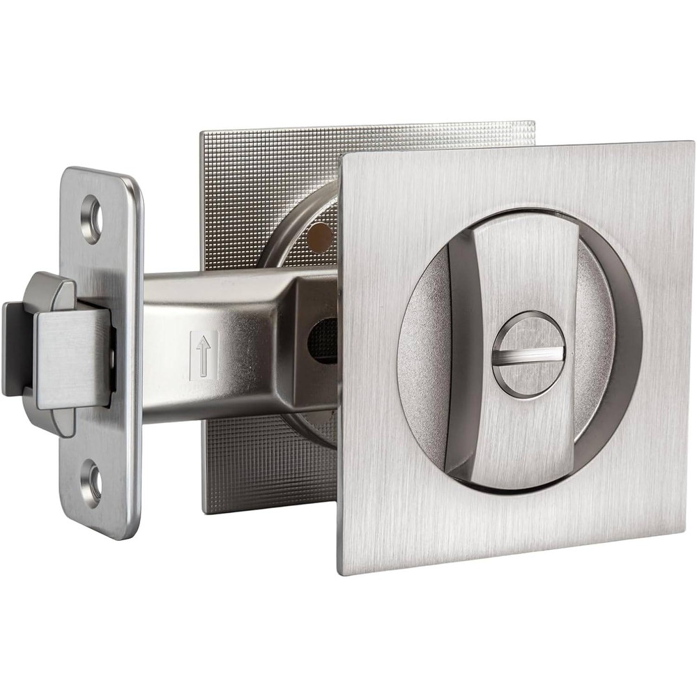 goldenwarm Brushed Nickel Pocket Door Lock, Privacy Square, 2-3/8" Latch Pocket